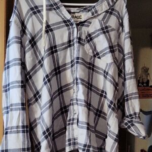 Garage White and Navy Plaid Button Down Shirt